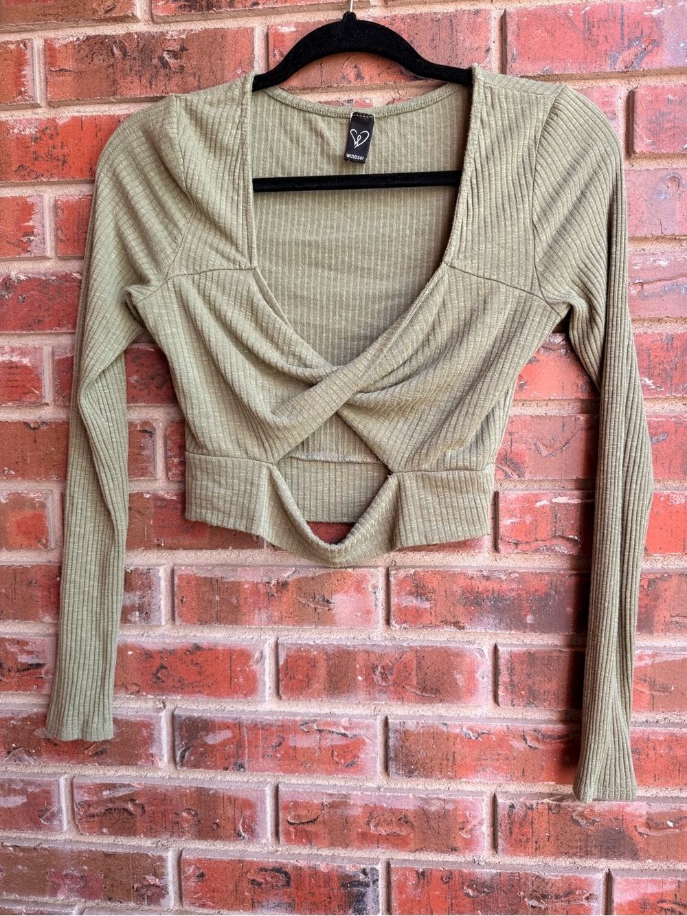 Ribbed Olive Green Long Sleeve Crop Top